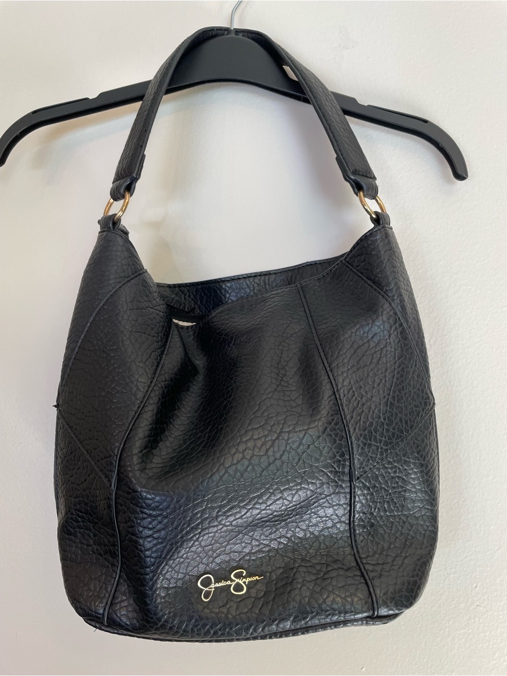 Jessica Simpson Black Pebbled Faux Leather Nicole Double Zip Hobo Bag Purse
